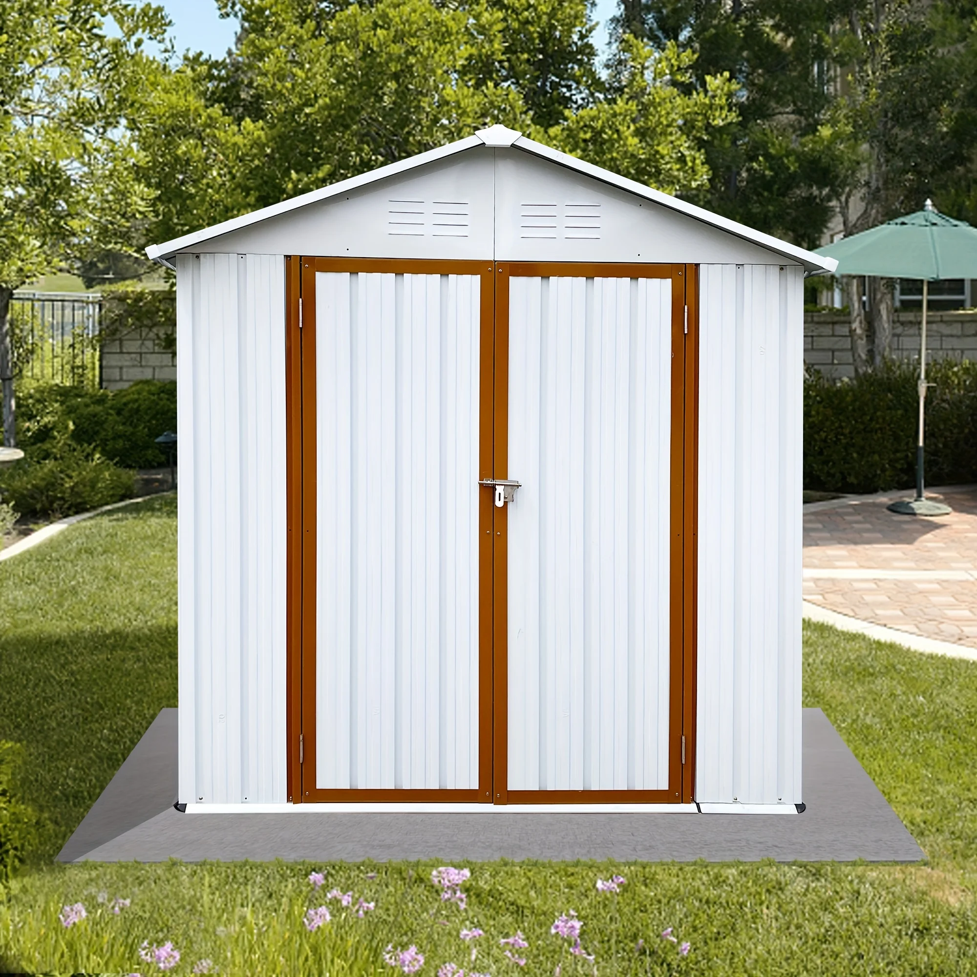 

Outdoor storage sheds 4FTx6FT Apex roof White+Yellow Puffer jacket men