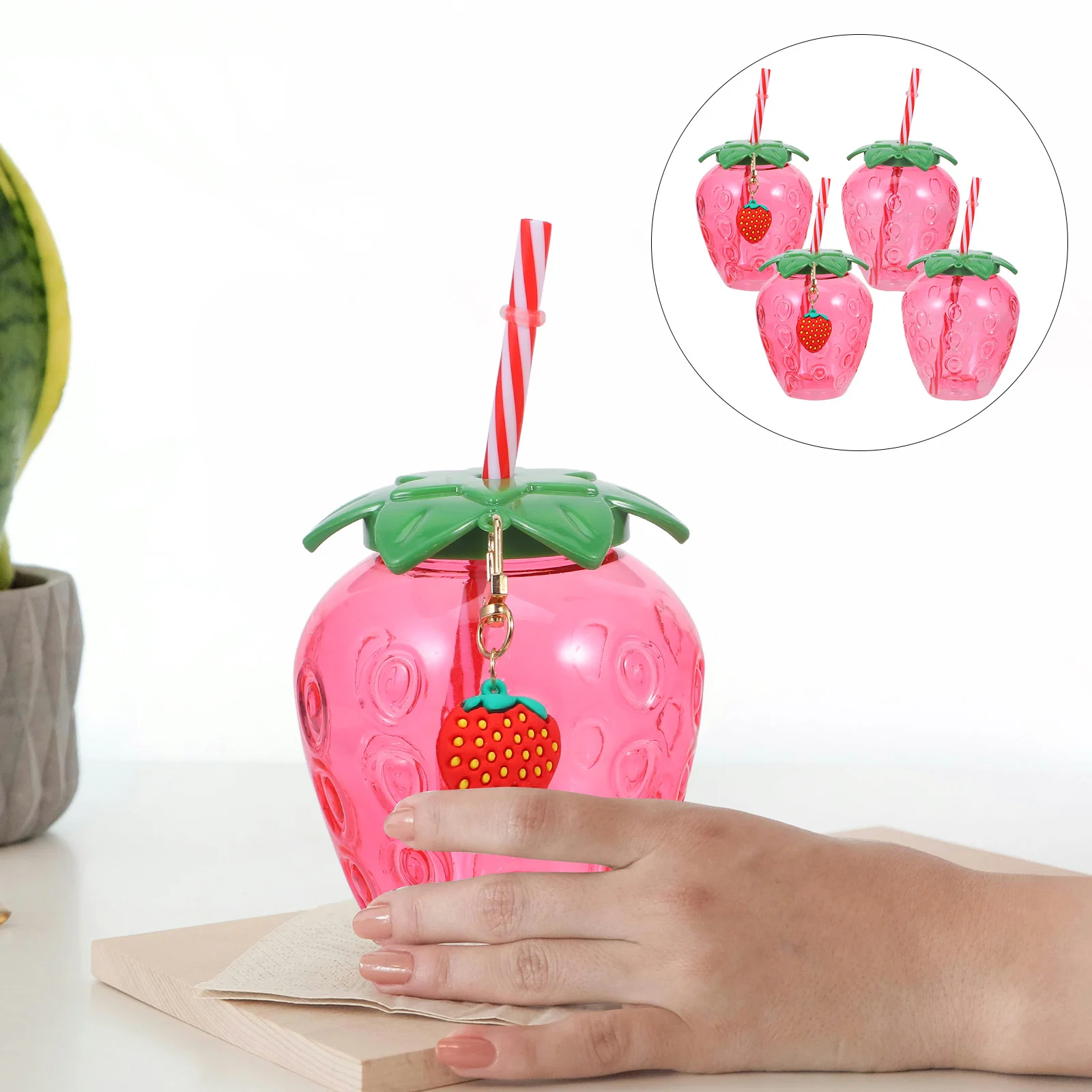 4Pcs Strawberry Cup Water Bottle Coffee Glass Glassware Cups Drinking Tumbler Hawaii Cold Drinking Cup Juice Bottle For Kids