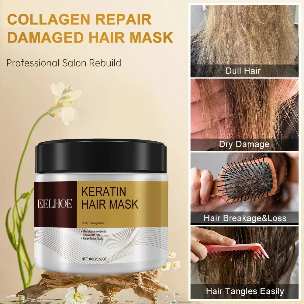 Hair Mask Collagen hair mask Repair Damage Frizzy Straighten Soft Smooth Moisturize Hair Treatment Hair Restore Cream Care