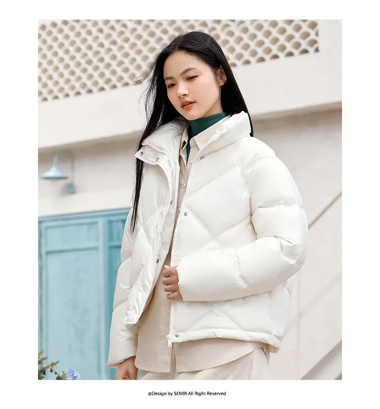Cotton Clothing Women Loose Stand Collar Simple Casual Temperament Winter Gentle Waterproof Rhombus Versatile Thick Coat
