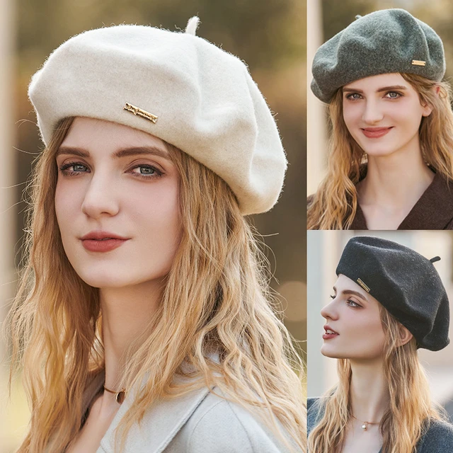 Boinas francesas para gorros de lana Vintage de alta calidad, sombrero de pintor negro, fieltro para niña, Otoño Invierno - AliExpress