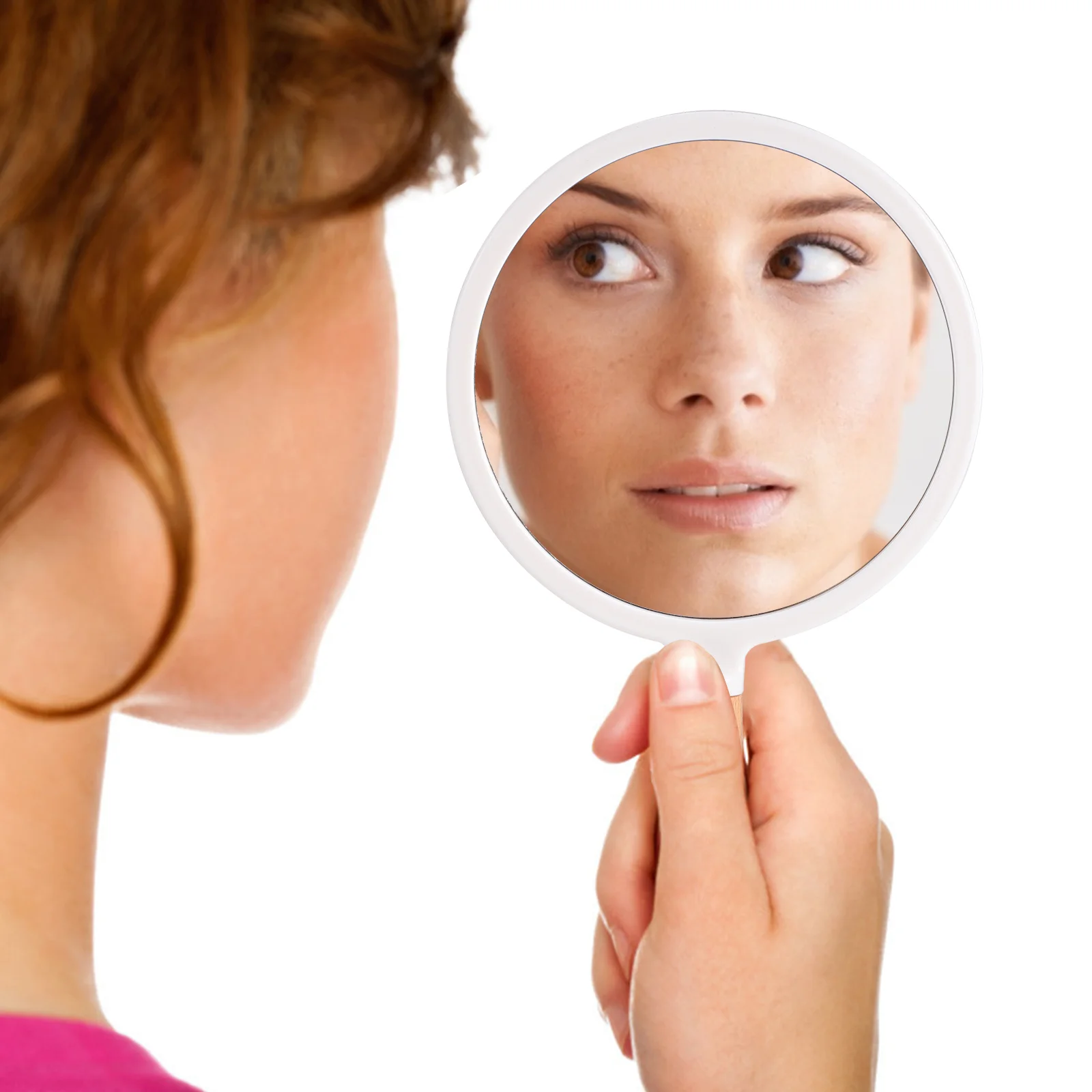 Durable Handheld Mirror Barber Makeup Mirror Wood Handle Care Tool Portable Compact Travel Beauty