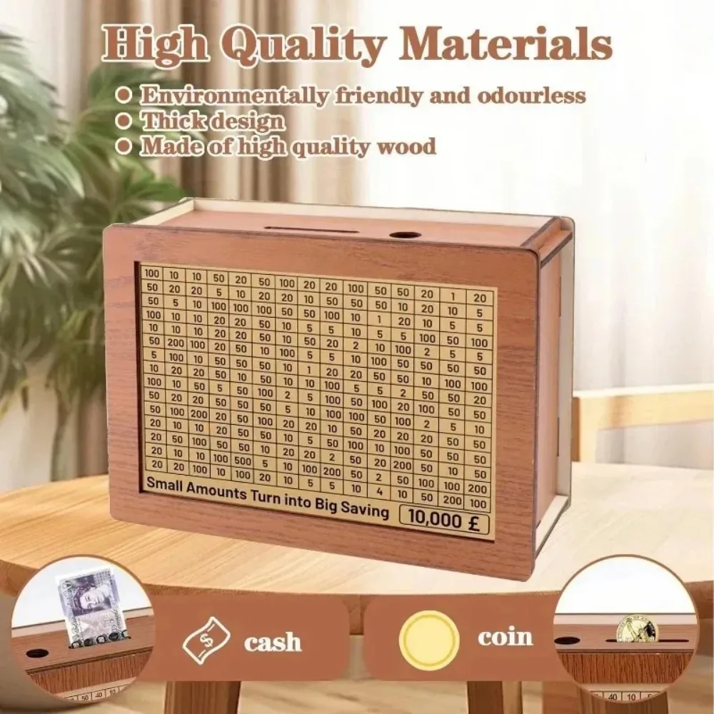 Enhanced Wooden Money Saving Box with Counter for Adults - DIY Target Cash Saver