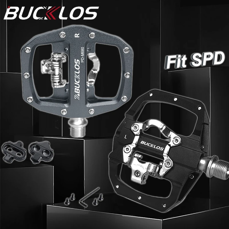 

BUCKLOS Mtb Lock Pedals Fit SPD Sealed Bearing Mountain Bike Pedal Flat&Lock Bicycle Dual Function Clipless Pedal Cycling Parts