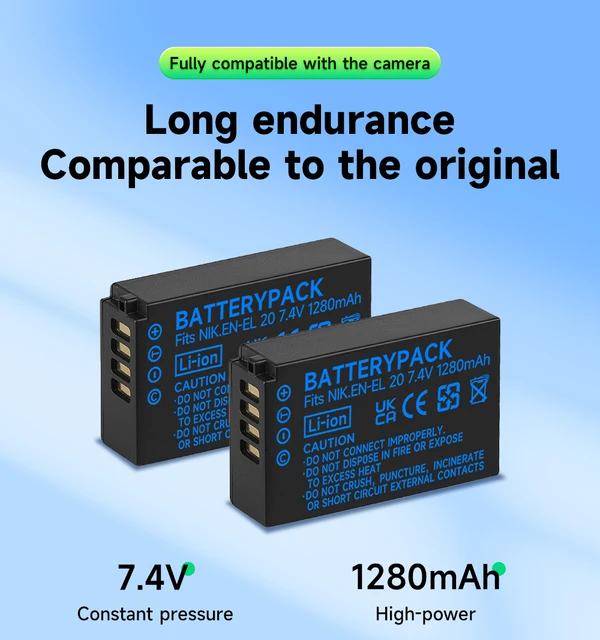 Caricatore USB Per Batterie Nikon EN-EL20 - Portatile, Con Display LCD, Per Fotocamere Nikon 1 E Coolpix - Foto 3