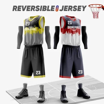 Polyester Print Logo Sublimation Mens Reversible Basketball Jerseys Summer Mesh Reversible Basketball Uniform For Adults WO-B844 1