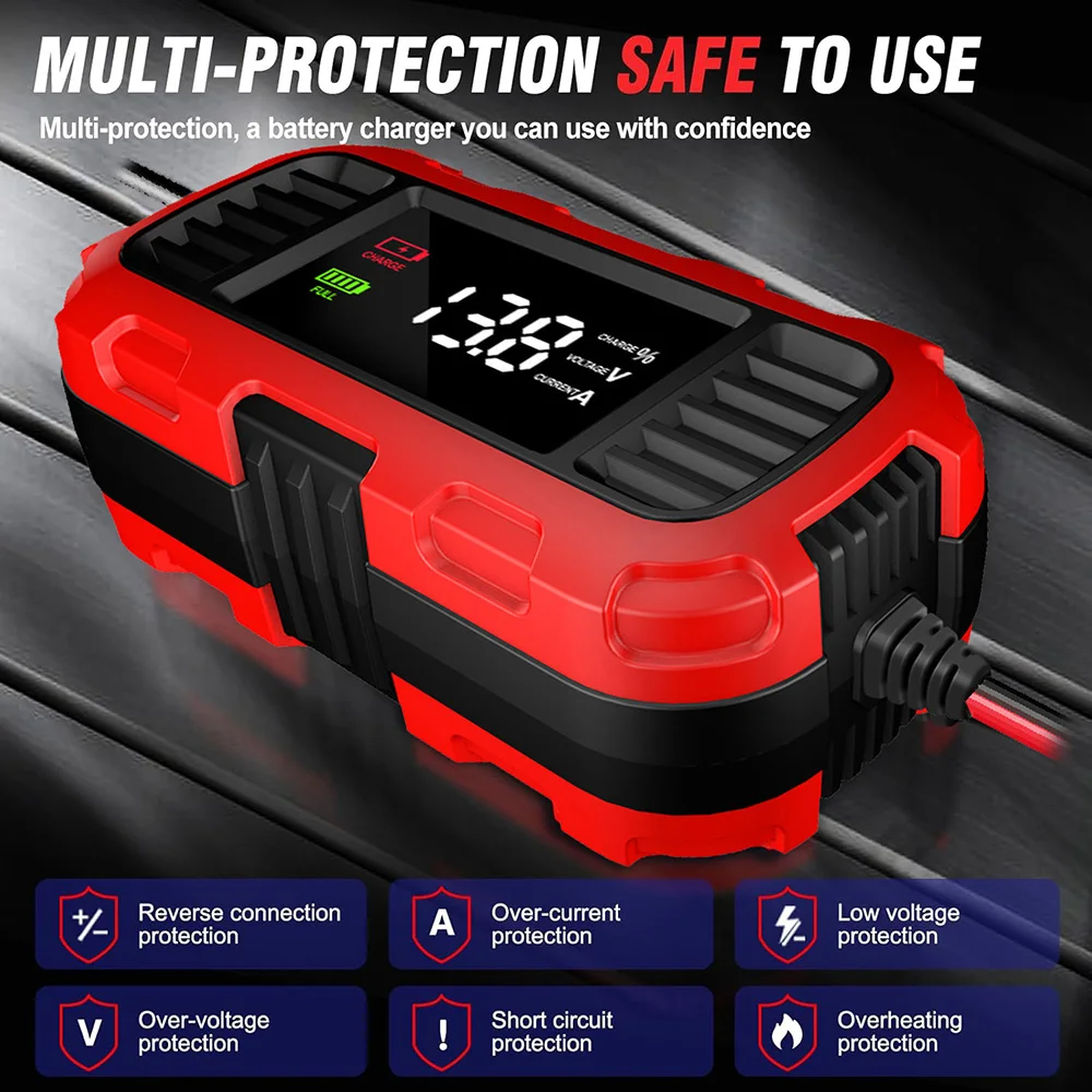 Car Battery Chargers 12V 2A Digital Battery Maintenance For Lead-Acid Batteries Storage Cell Motorcycle Scooter Battery Charging - 3