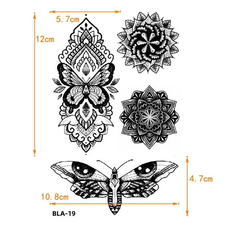 Mandala Blumenmuster Wasserdicht Temporäre Tattoos Aufkleber Lotus Tattoo Body Art Datura Fake Sleeve Tatoo Männer Feder Tatuagens – Detail 38