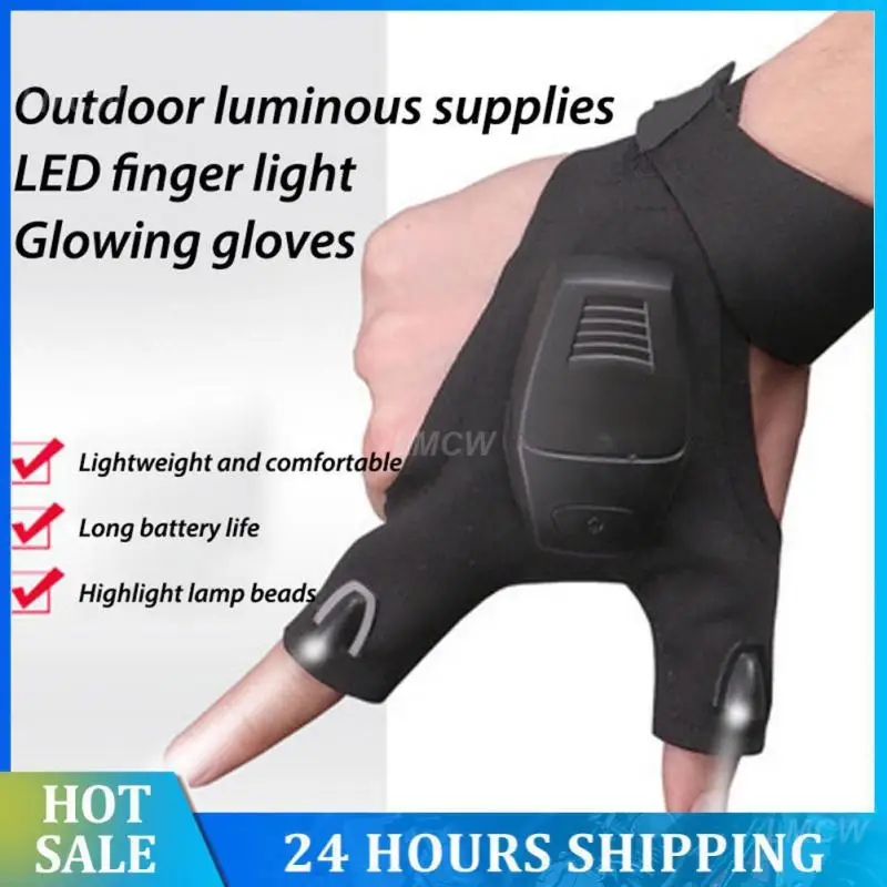 Fishing Gloves Breathable Cotton Led Flashlight Torch For Fishing Camping Hiking Fingerless Gloves Mittens Durable Glove Lamp