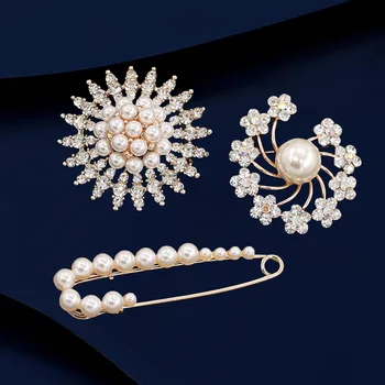 9Pcs/Pack Luxurious Elegant Metal Brooch Ladies' Flower Pearl Butterfly Sun Brooch Cloth Scarf Jewelry Accessories 5
