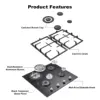 Tieasy 24 Inch 4 Burner Built-in Tempered Glass NG/LPG Convertible Thermocouple Protection Child lock Gas Cooktop GH003-244G 4