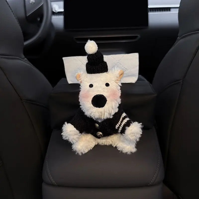 뉴 웨스트 하이랜드 자동차 팔걸이 티슈 박스 수납함 인테리어 드로우 티슈 박스 시트 스타일 티슈 가방 장 귀여운 여성용