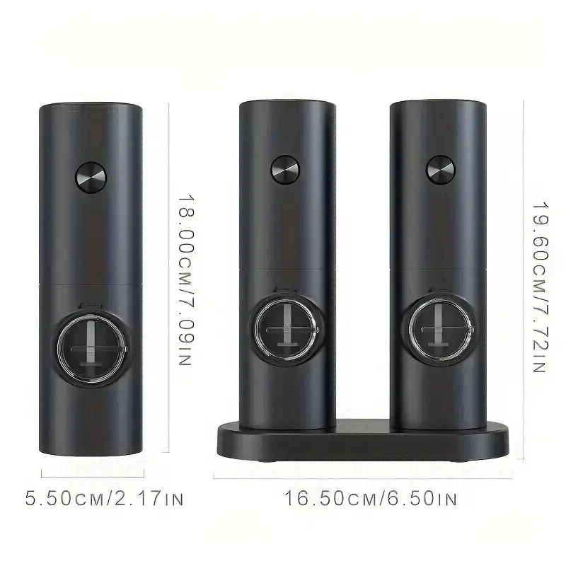 1개/2개 전동 배터리 자동 소금 및 후추 그라인더 세트 충전식 중력식 향신료 밀 조절 가능한 주방 도구