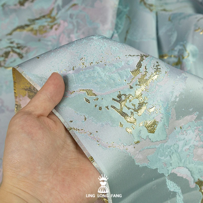Marble Gold Inlay Damask Fabric New Chinese Style Chic Prints Jacket Vest Fashion Designer Gilding Apparel Fabrics Textiles