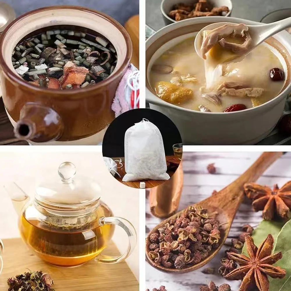 2000-100Pcs Disposable Filter Infusers Empty Drawstring Seal Scented Loose Tea Bags Herb Kitchen Spice Brew Coffee_voghion.com