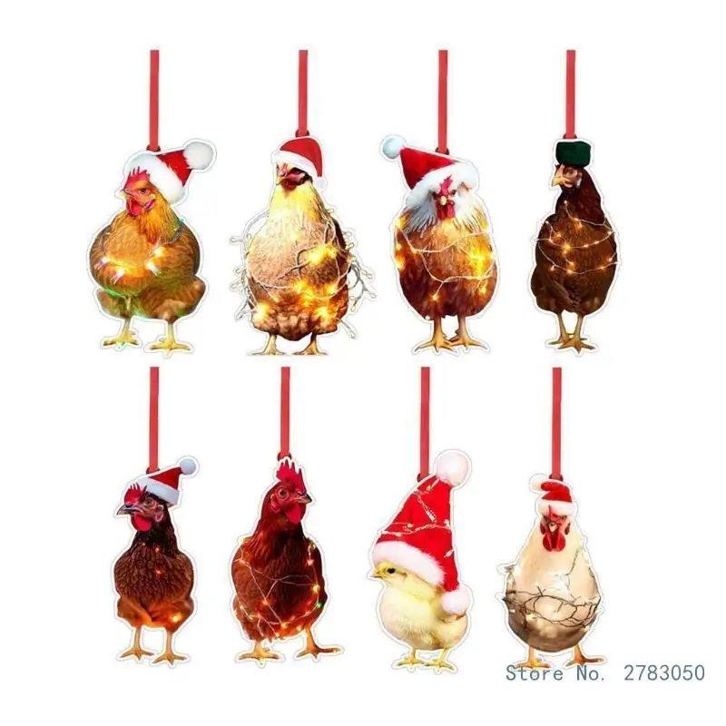 

Рождественская курица, акриловая подвеска, украшение в виде шапки Санты, курицы, подвесное украшение 2024, новый год, домашний праздничный Вечерние