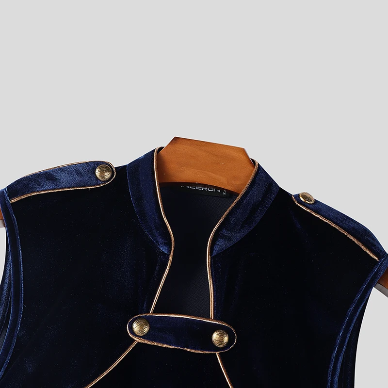 INCERUN Herren Tanktops Patchwork Stehkragen Ärmellos Lässige Männerwesten Streetwear Velours 2026 Modische Crop Tops Herren S-5XL – Detail 14
