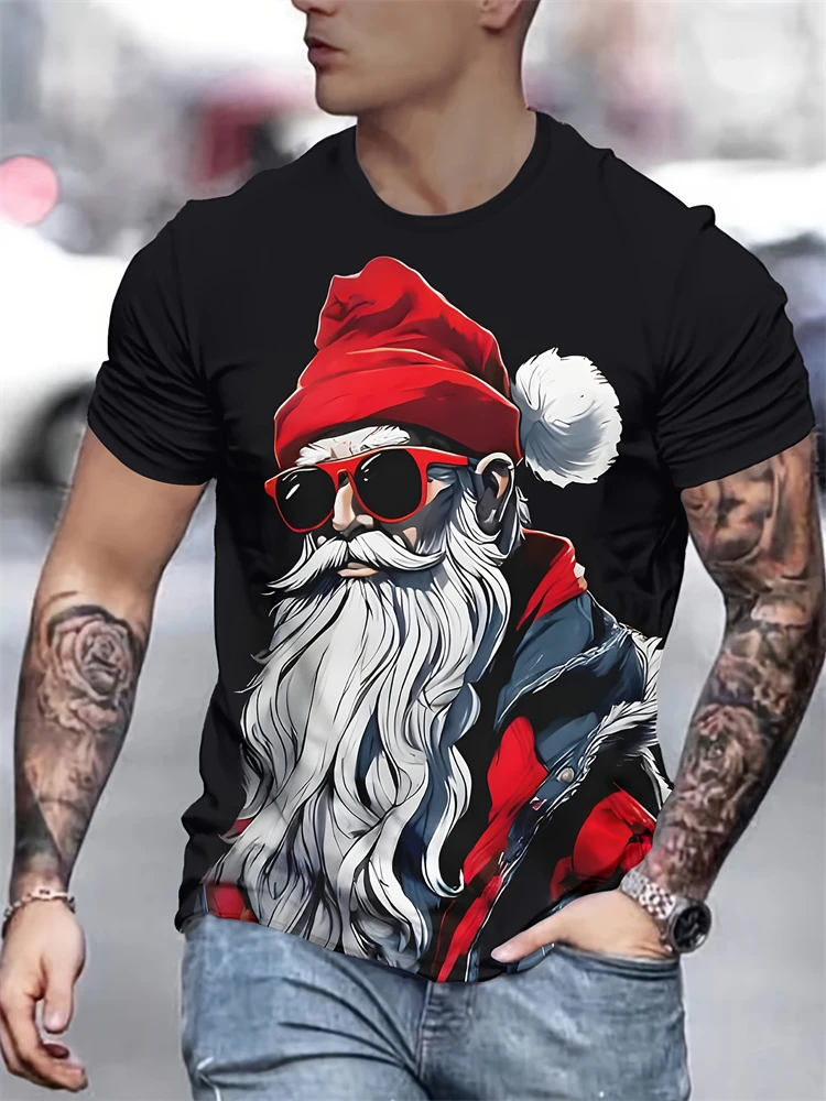 3D Printed T Shirts Men Vitality Santa Claus Christmas Party Casual Short Sleeve Tops Polyester Oversized