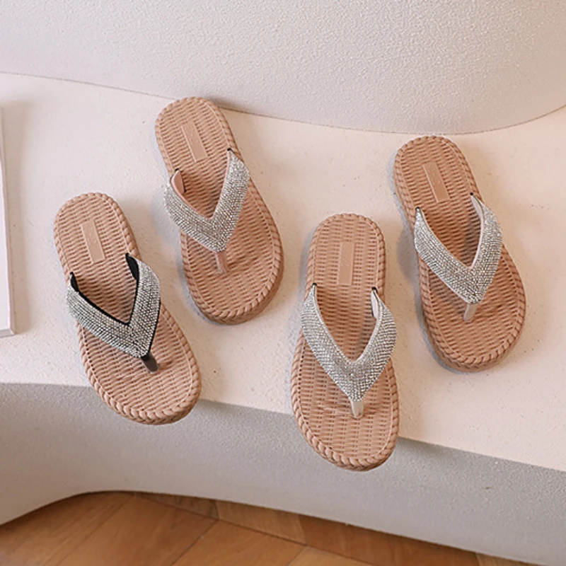 Girls Summer Herringbone Slippers Korean Style Comfortable Beach Shoes