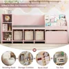 67" Kids Reading Nook with Bench, Kids Bookshelf and Bookcase with Seat Cushion and 6 Storage Cubbies, Toy Storage Box on Wheels 2