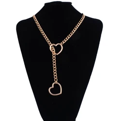Heart Chain Necklace - Fashion Punk Rock Goth Choker - 28in (Goldcolor)