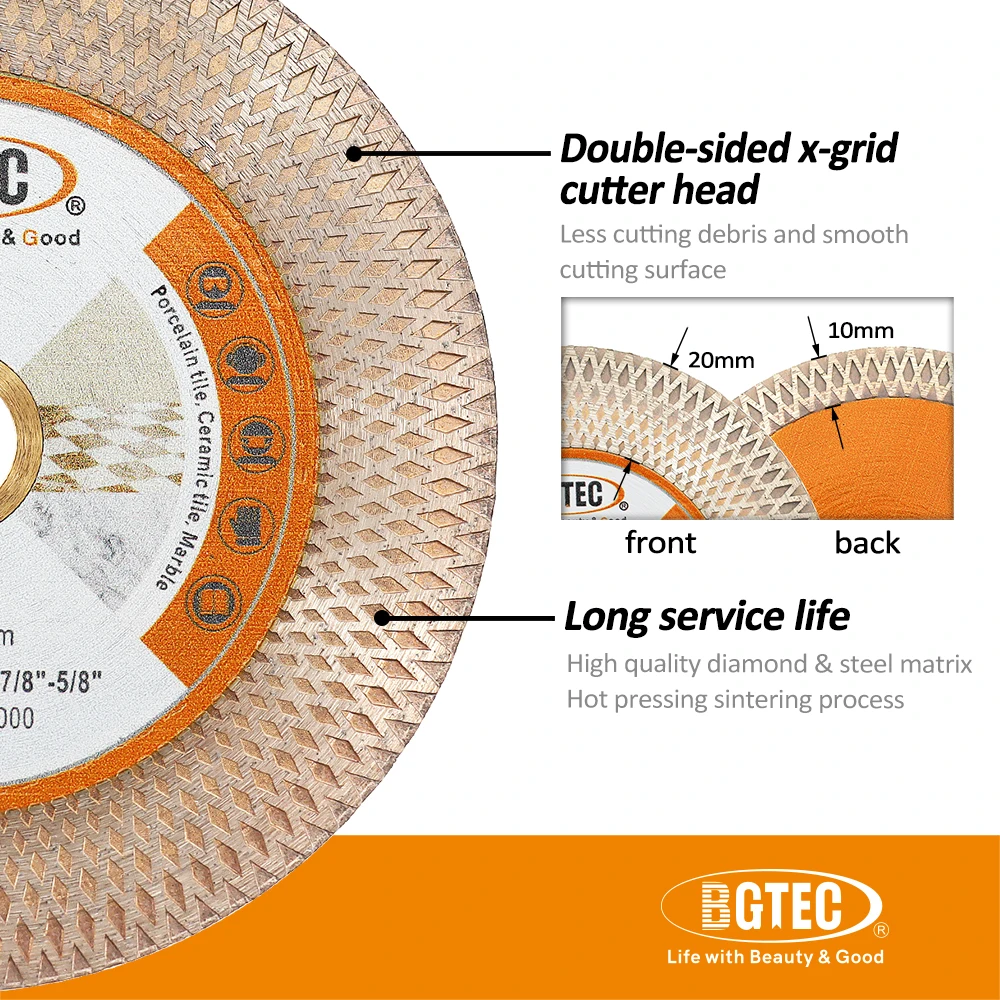 BGTEC Dia125mm Diamond Saw Blade Double-sided X Mesh 1pc 5inch Tile Ceramic Marble Stone Granite Quartz Cutting Grinding Disc
