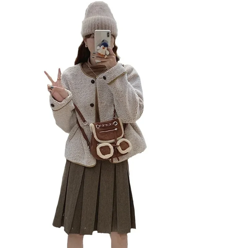 NEW Plush Backpack Solid Color Women Little Girls Wild Fashion Soft Autumn Winter Stylish Small Daypack for Shopping Street