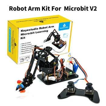 Kit Braccio Robotico 4DOF Keyestudio Microbit V2, Kit Artiglio Meccanico in Acrilico per MicroBit, Kit Robot Fai-da-Te per Programmazione STEM