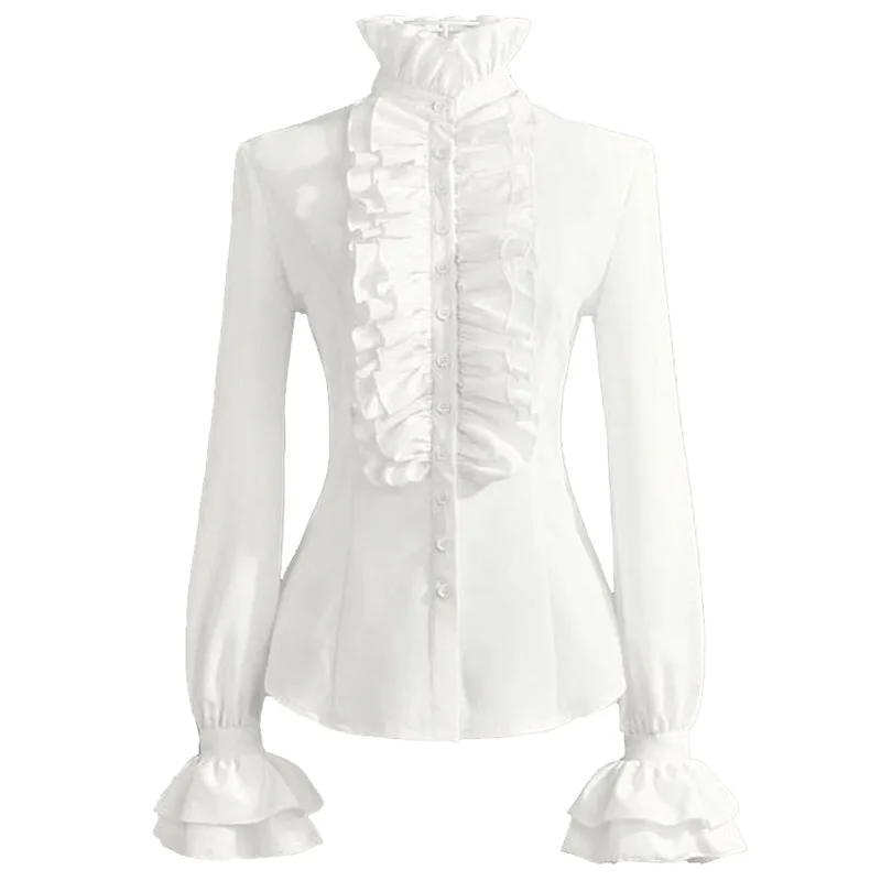 

Women Pleated Shirt Medieval Clothing Steampunk Victorian Tops
