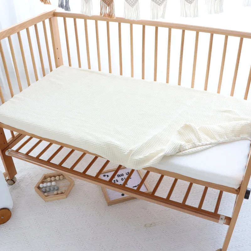 Baby Cot Fitted Sheet Big Waffle Cotton Solid Color Fitted Sheet for Newborn Cot Bed Fitted Sheets Pure Color Mattress Cover