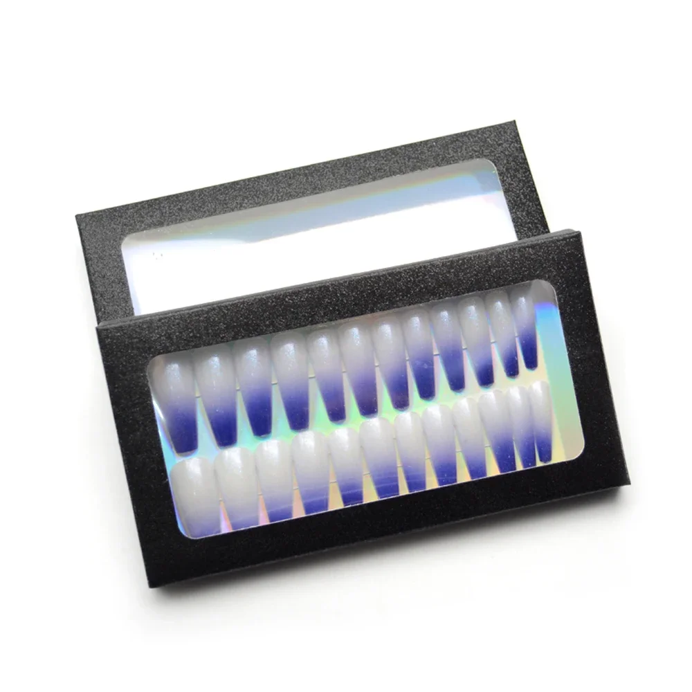 30 Pcs Empty Press On Nail Boxes Bulk Silver/Black Nail Tips Storage Packaging Box With Cards For Small Business