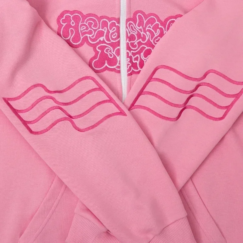 Y2K zip up Hoodie Harajuku high quality Embroidered Pink