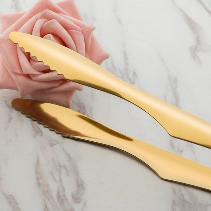 Stainless Steel Non-Slip Handle BBQ Tongs Cake Bread Clamp Steak Clip Kitchen Utensils