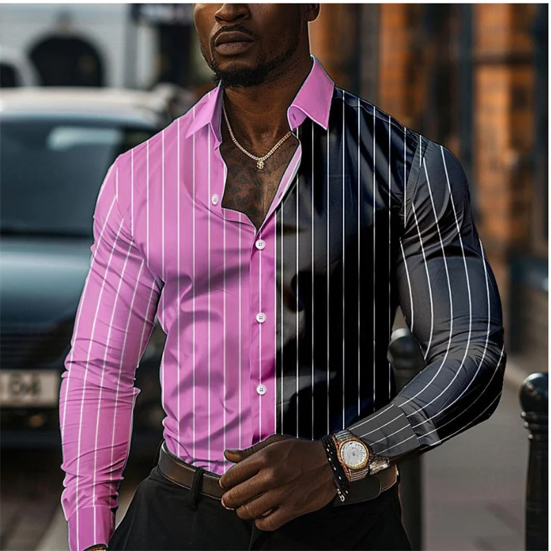 thumbnail image 1 of Camisa informal de negocios con estampado 3D para hombre, camisa formal de manga larga con solapa para verano, primavera y otoño, tallas S a 5XL, envío rápido 2024, 1 of 5