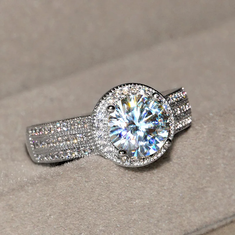 Genuine S925 Silver Color Forever Clear Big CZ Pave Circle Round Finger Rings for Women Anniversary Jewelry Mother's Day Gift