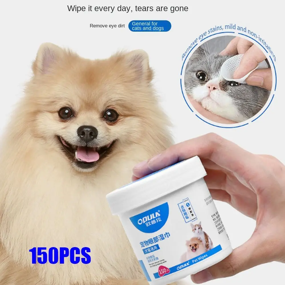 Pet Eye Wipes 150Pcs Cats And Dogs Tearmark Wet Wipes Dog Cat Eyes Ears Cleaning Paper Towels Cats And Dogs Universal No Irr Pet Cleaning Wipes