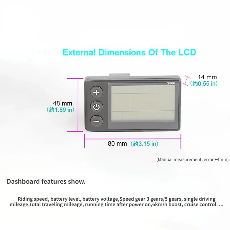 24V/36V/48V 250W 350W S866 Electric Bike Controller Scooter Brushless with LCD Display Panel for E-scooter Kick Bicycle E-bike