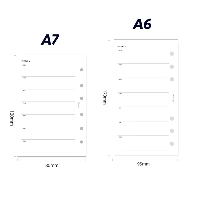 Fromthenon Minimalist Ledger Loose Leaf Paper A6A7 Weekly Plan Replacement Core Paper Schedule Inner Page
