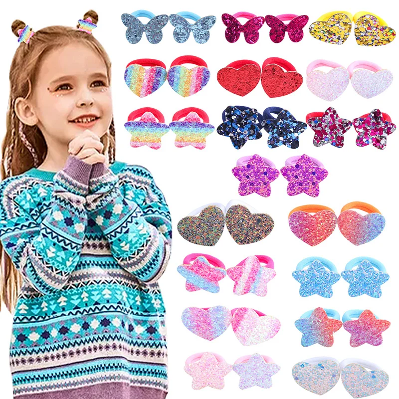 

Children Hair Ring 2023 New Bling Bling Hair Ties Rainbow Gradient Sequin Glitter Lovely Sequin Stars Elastic Hair Accessories