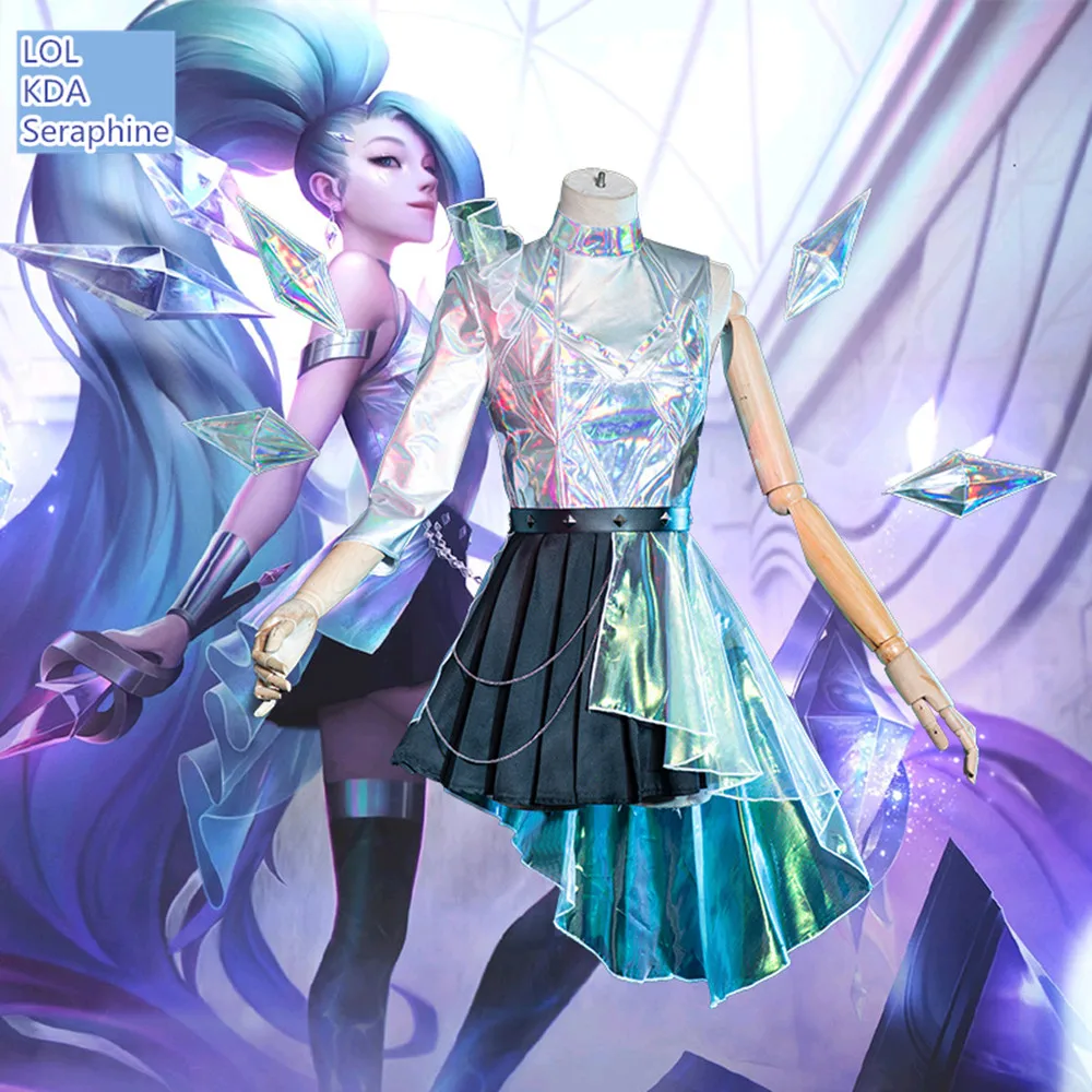 

Hot Game LOL KDA The Starry-Eyed Songstress Seraphine Cosplay Costume Lovely Skirt Wing Wig Party Halloween Role Play Clothing