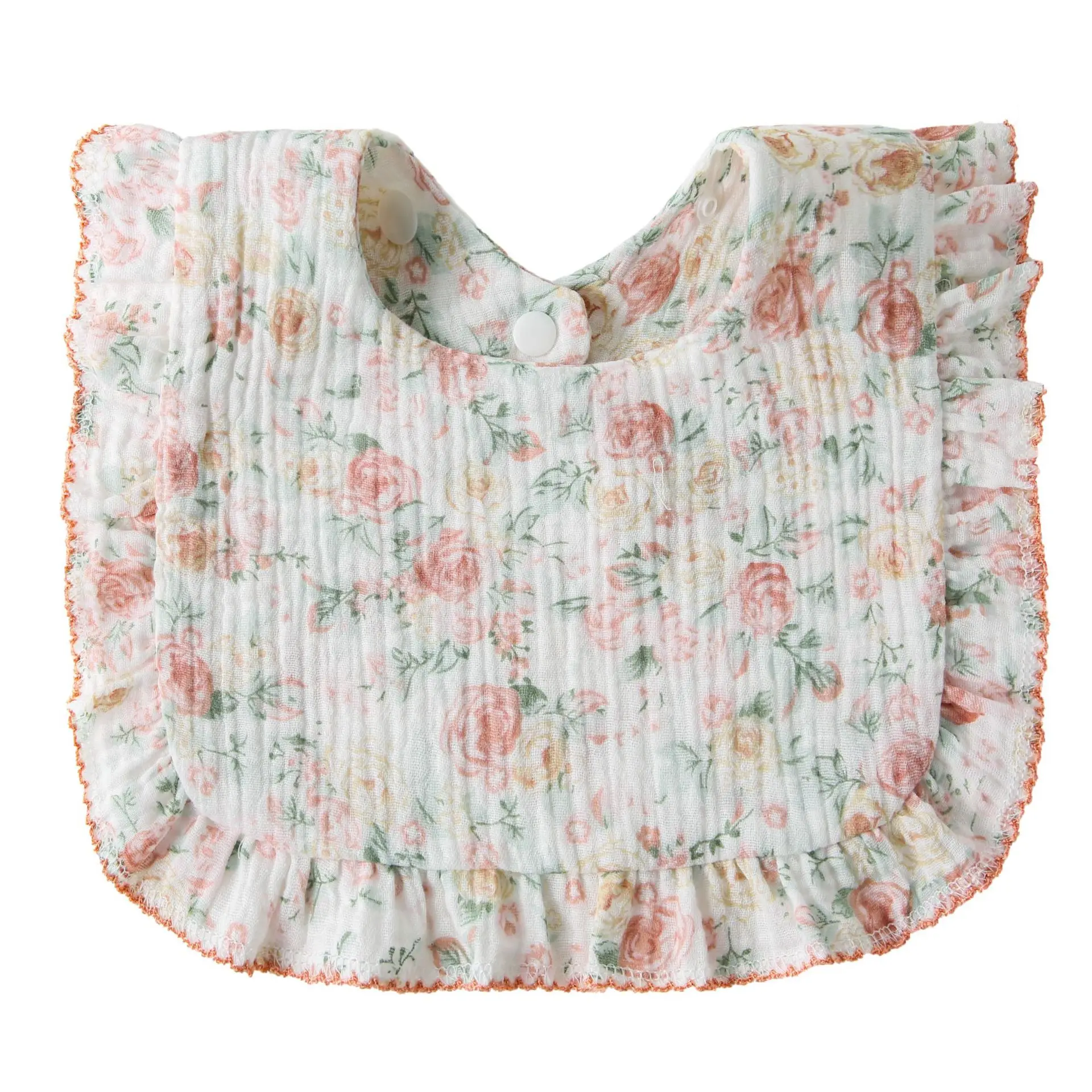 Organic Cotton Muslin Baby Bibs - Floral Ruffle Scarf & Water Absorbent Burp Cloths