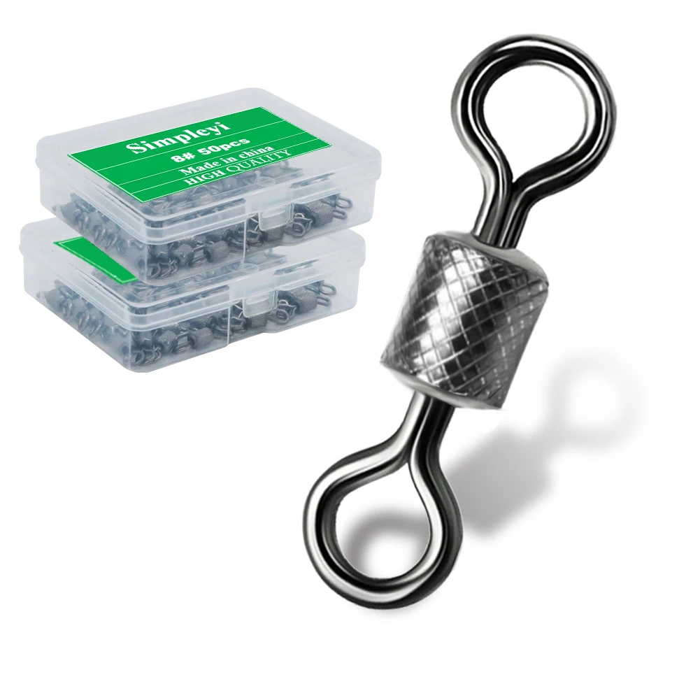 50 stücke 1Box Angeln Wirbel Kugellager Swivel Mit Sicherheit Snap Solide Ringe Roll Swivel Karpfen Angeln Zubehör