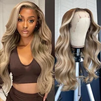 Perruque Lace Front Wig Body Wave Naturelle, Cheveux Humains Colorés, Balayage 4/613, Brun, Blond, 13x4, 613 HD, pour Femme 2