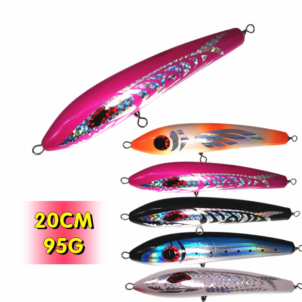 

SWOLFY 20CM 95g Topwater Wooden Lures Artificial Trolling Pencil Boat Ocean Fishing Bait Tackle Lure