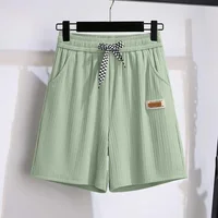 Ice silk shorts, women's summer thin slim, loose high-waisted straight mid pants, casual wide-leg pants, cropped pants - Image 4