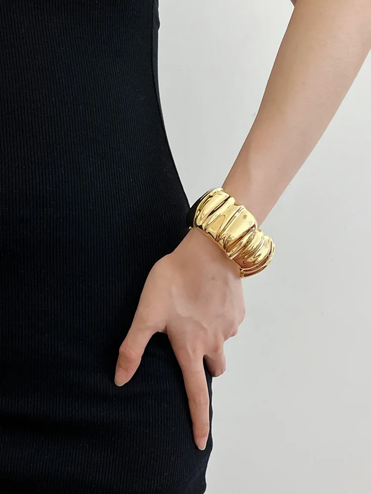

New Trendy Chic Gold Color Simple Stainless Steel Bangle Bracelets for Women Charm Irregular Geometric Jewelry 2023