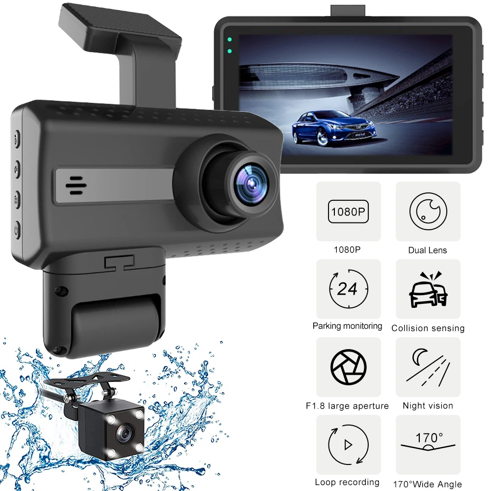 

Dash Cam Dual Lens 1080P UHD Recording Car Camera DVR Night Vision WDR Built-In G-Sensor Motion Detection 24Hr Parking Monitor