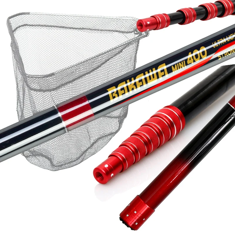 Fishing Landing Net BAKAWA Lightweight Telescopic Carbon Fiber Fishing Landing Net Fish Extending Foldable Pole Fly Hand Dip Net Tackle 2.1/3.0/3.6M