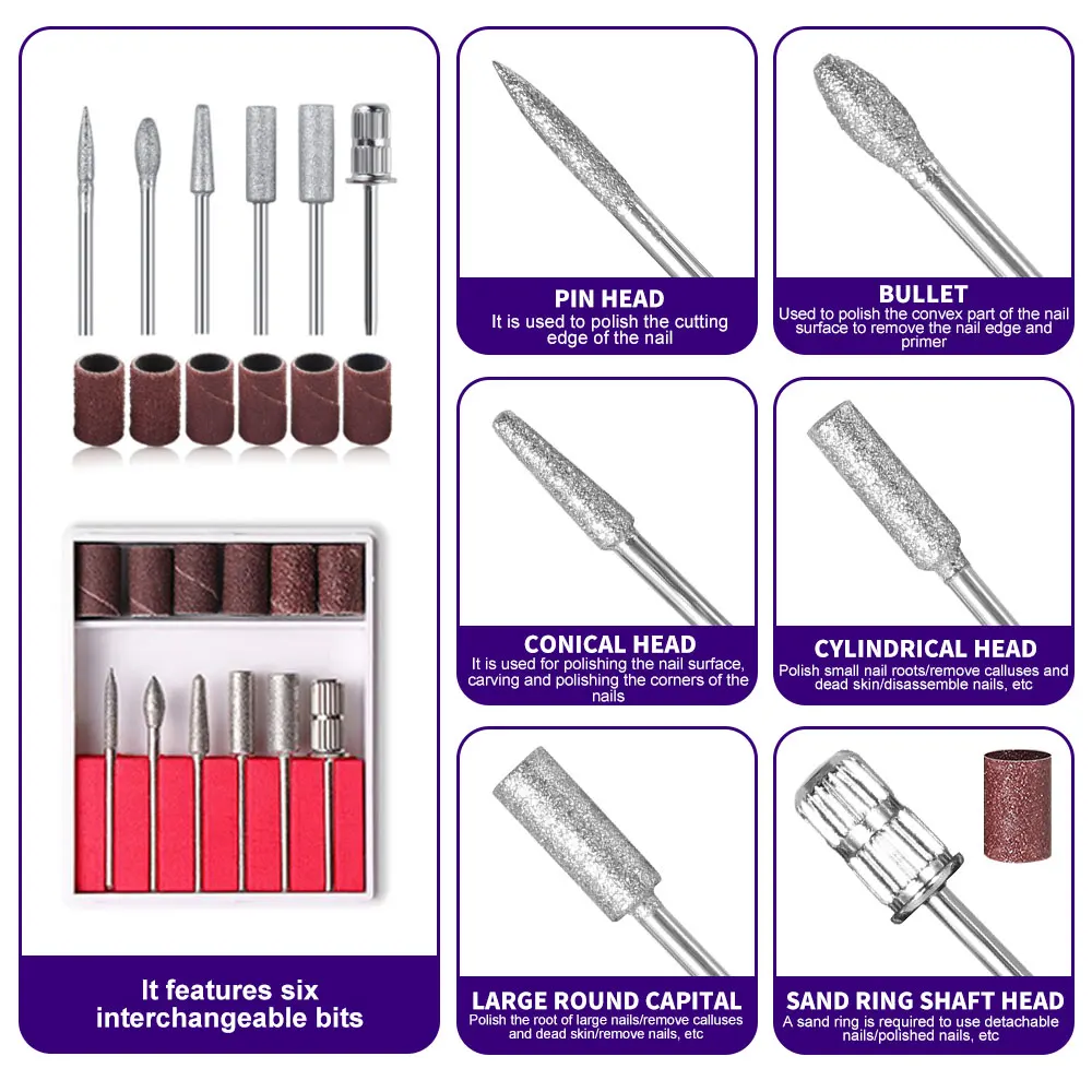 Professional Nail Polish Machine Carbon Brush 35000RPM Portable Electric Nail Drill Low Noise Sander Manicure Pedicure Tools 5
