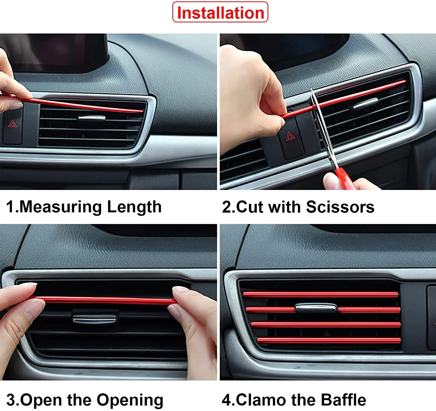 10 Pcs 20cm Car Air Conditioner Vent Outlet Trim Strip U Shape Chrome PVC Colorful Shiny Car Trim Strip for Decoration car air conditioner trim air conditioner trim car moulding decoration interior moulding trim strip